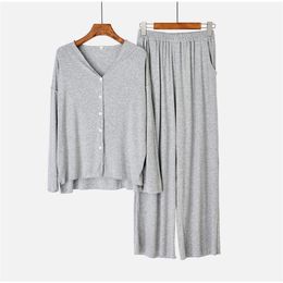 Cotton Japanese Home Wear Women Pajamas Sets V-neck Long Sleeve Pants Set Female Clothes Spring Casual Solid Lady Sleepwear 210831