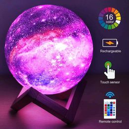 ZK20 3D Printing Moon Lamp Galaxy Moon Light Kids Night Light 16 Colour Change Touch and Remote Control Galaxy Light as Gifts Y0910