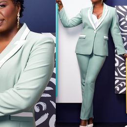 Summer Mint Green Women Suits Plus Size Office Lady One Button Pants Suit Prom Party Wedding (Jacket+Pants)