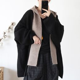 Johnature Patchwork Hooded Sweaters Cardigan For Women Autumn Bat Sleeve Vintage Women Cloths Fall Knitted Sweaters 210521