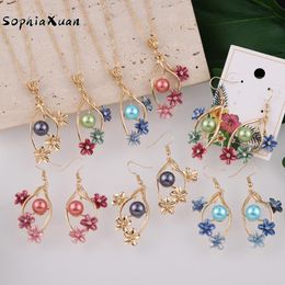 hawaiian plumeria UK - Earrings & Necklace SophiaXuan Fashion Selling Hawaiian Jewelry Sets Multicolor Plumeria Flower Pendants Necklaces For Women 2021 Gifts