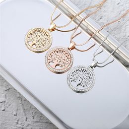 Life Necklace Crystal Round Hollow Pendant Gold Silver Colour Rose Gold for Women Jewellery Gift