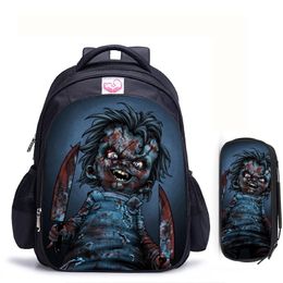 Backpack 16 Inch Horror Movie Child's Play Chucky Children Student Schoolbag Boys And Girls Shoulder Bags Orthopedic Mochila