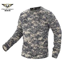 New Tactical Military Camouflage T Shirt Men Breathable Quick Dry US Army Combat Full Sleeve Outwear T-shirt for Men S-3XL 210409