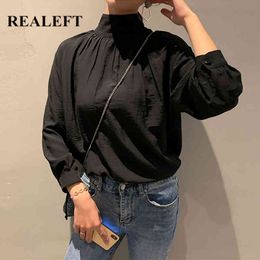 Vintage Turtleneck Women's Blouse Spring Summer Long Sleeve Solid Chic Loose Female Office Shirts Tops Korean 210428