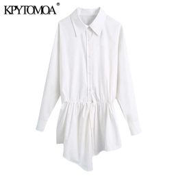 Women Fashion Pleated Asymmetry Blouses Long Sleeve Button-up Female Shirts Blusas Chic Tops 210420