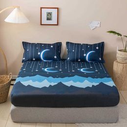 1pc Soft Printed Fitted Sheet With Elastic Band Bed Sheet Cover (No Pillowcases)Full Queen King Size Drop 210626