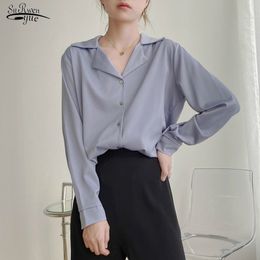 Korean Chic Loose Office Lady Style Suit Lapel Collar Fashion Long Sleeve Women's Shirt Autumn Vintage Solid Top Female 11092 210521