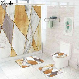 Non-slip Toilet Mat Bathroom Bath Set with Waterproof Shower Curtain Absorbent Seat Cover Washing Room Floor 211109