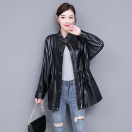 Women's Leather & Faux Women Black Soft Pu Jacket M-5XL Arrival Ladies Loose Sheepskin Zipper Coat Plus Size Female Outerwear Clothing