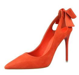 Suede Bow High Heels Stiletto Women Shoes Pointed Toe Women Pumps Office Shoes