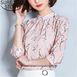 Blusas mujer de moda Chiffon shirt short sleeved fashion print floral blouse shirts plus size women blouses tops 2222 50 210527