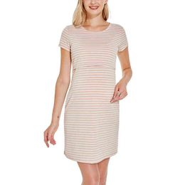 Womens Casual Pregnancy breastfeeding Dress Maternity Dresses Short sleeve Striped Maternitys Dress Knee Length for Baby Shower G220309