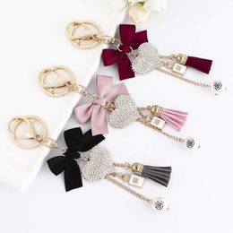 XDPQQ Europe and America New Fashion Rhinestone Love Keychain Pendant Bowknot Pearl Tassel Metal Keychain Pendant G1019