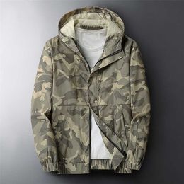 Camouflage Hooded Jacket Men's Spring Korean Outdoors Casual Streetwear Male Breathable Military Windbreakers 211110