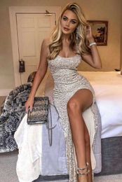 Autumn Vestidos Women Sexy Designer Long Sequins Silver Party Dress Celebrity Night Club Split Maxi Sparkly 210527