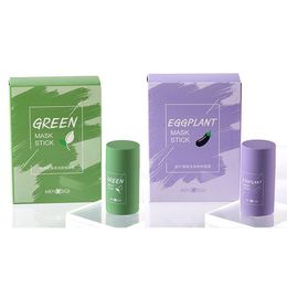 Green Tea solid Stick Face Mask Oil Control Anti-acne Eggplant Skin Care Beauty Remove Blackhead Fine Pores Cleansing Mud Masks