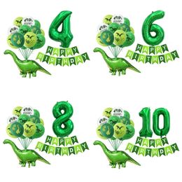 Dinosaur Latex Balloons Green Happy Birthday Banners Number Balls Jurassic Period Theme Children's Boy Party Decoration 220225