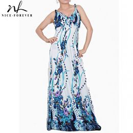 Nice-forever Bohemian Beach Spaghetti Strap Dresses Maxi Long Women Summer Dress 053 210419
