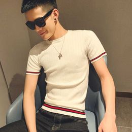 Fashion T Shirt Men Knitted Solid Colour Short Sleeve O Neck Casual Tshirt Streetwear Male Clothing Summer Top Tees 210527