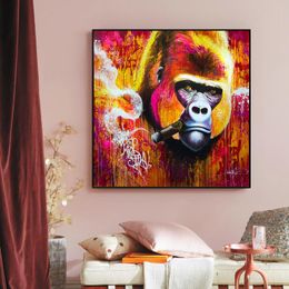 Modern Animal Painting Colorful Gorilla Smoking Wall Pictures For Living Room Canvas Art Canvas Prints And Posters