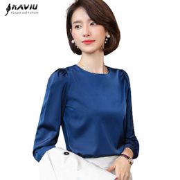 White Shirt Women Spring Fashion O Neck Long Sleeve Chiffon Blouses Office Ladies Bottoming Work Tops Navy Blue 210604