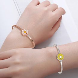 Einfache Gänseblümchen Einstellbare Öffnung Armreif Frühling Open Armband Chrysantheme Email Schmuck Kristall Blume Armreifen Für Frauen
