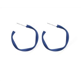 Big Open Twisted Hoop Earrings for Women Matte Blue C-shape Large Circle Temperament Earring Stud Vintage Simple Ear Jewellery