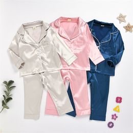 Childrens Kids Pyjamas Silk Satin Tops Pant Autumn Winter Long Sleeve Sleepwear Nightwear Girl Boy Pyjama Sets 2409 V2