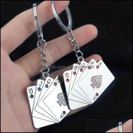 Key Rings Jewellery Metal Royal Flush Poker Playing Card Ring Red Black Keychain Bag Hanging Fashion Will And Sandy 2022 Drop Delivery 2021 Sr