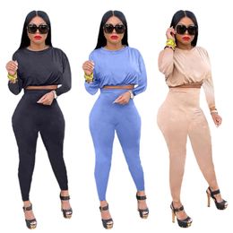 Fall winter Women tracksuits long sleeve sportswear pullover sweatshirt crop top+pants two Piece Set letters Outfits Plus size 2XL Casual black sweatsuits 5792