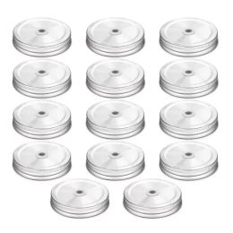 NEW!!! Sealing Mason Jar Cover Metal Caps Leakproof Tin Lids Wide-Neck Jars Collection Bottles Glass Storage Bottle Straw Hole Drinking Accessories
