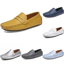 Peas Driving Casual Leather Shoes Men's Soft Sole Fashion Black Navy White Blue Sier Yellow Grey Footwear All-match Lazy Cross-border239