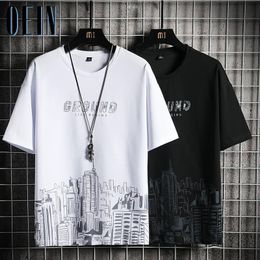 2022 moda urbana de verão T-shirt dos homens OEIN urbanas Imprimir Oversized Homens T Shirt Hip-Hop Cotton T-shirt O pescoço Verão japonesa Tops Masculino Causal camisetas Moda solto