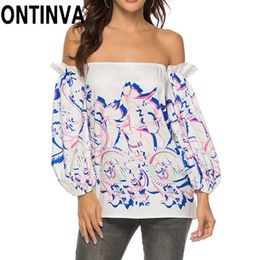 Clearance Ladies Off Shoulder Printed Blouses Tops Women Shirts Sexy Summer Blusas Plus Size S M L XL XXL 210527