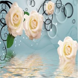 Custom White rose wallpapers 3D TV background wall 3d murals wallpaper for living room