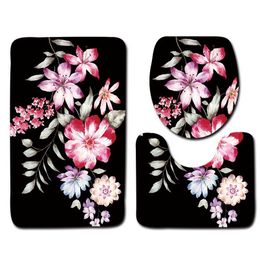 Hand-painted Flower Toilet Three-piece Mat Floor Mat Door Mat Bathroom Carpet Waterproof Carpet Toilet Seat Cover Bathroom Decor 211130