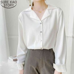 Office Lady Suit Collar Korean Fashion Loose Long Sleeve White Shirt Blouse Autumn Vintage Solid Women Tops 11092 210417