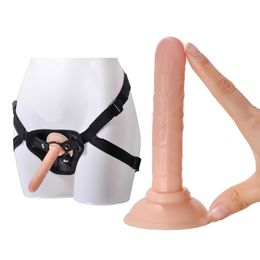 Adjustable Strapon Realistic Penis With Suction Cup Harness Dildo Sex Toy For Lesbian Couple G spot Anal Butt Plug Dildos Pants Y0408