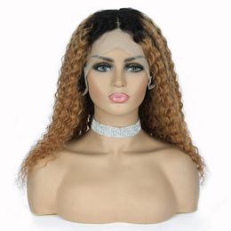 1B 30 Middle T Part Lace Front Wigs Ombre Brazilian 150% Density Curly Remy Human Hair Wig Dark Root