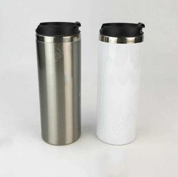 Stainless Steel Vacuum Bottle Blank Sublimation Tumblers Heat Tansfer Mug with Lid Double Layers Beer Cup free fast Sea Shipping DAT302