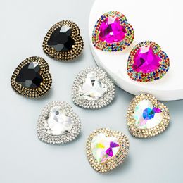 Stud Colourful Crystal Love Heart Stud Earrings Luxury Sparkly Rhinestone Beaded Statement Earrings Girls Party Ear Jewellery 2024