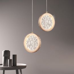 Modern LED Round Pendant Lights Crystal Hanging Lamps Gold Bedside Lighting Decoration Bedroom Luxury Droplight