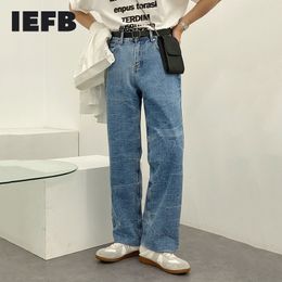 IEFB Men's High Waist Wash Denim Trousers Korean Style Blue Jeans Spring Summer Straight Pants Loose Fit Fashion 9Y6221 210524