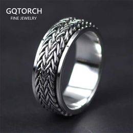 925 Sterling Silver Rotatable Rings For Men And Women Simple Hemp Rope Type Spinner Vintage Thai Mens Jewellery 211217