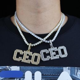 Chains Hip Hop Men Boy Jewellery Iced Out Bling 5A Cubic Zirconia Cz Letter CEO Charm Pendant 5mm Tennis Chain Necklace Wholesale