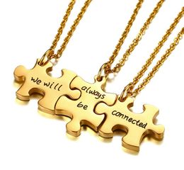 3PCS Friends Pendant Necklaces we will always be connected 2 by Side Or Miles Apart BFF Friendship Matching Puzzle Necklace Set Long Distance Women Teen Girls