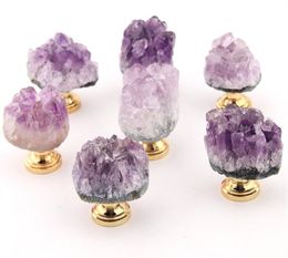 Home Natural Amethyst Crystal Knobs Cabinet Stone Pulls Gemstone Handles for Cupboard Drawer Dresser Office