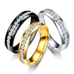 6mm Stainless Steel Crystal Gold Silver Plated Band Rings For Women Men Lovers Fashion Jewellery Wedding Party Club Wear