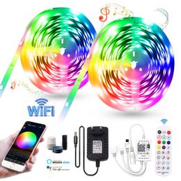 tape music Australia - Strips 5M-30M WIFI LED Strip Lights Music Sync RGB Light SMD Flexible Waterproof Tape Diode Alexa Google Phone Control+Adapter
